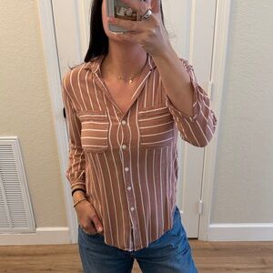 Abercrombie & Fitch Taupe and White Striped Button-Down Shirt